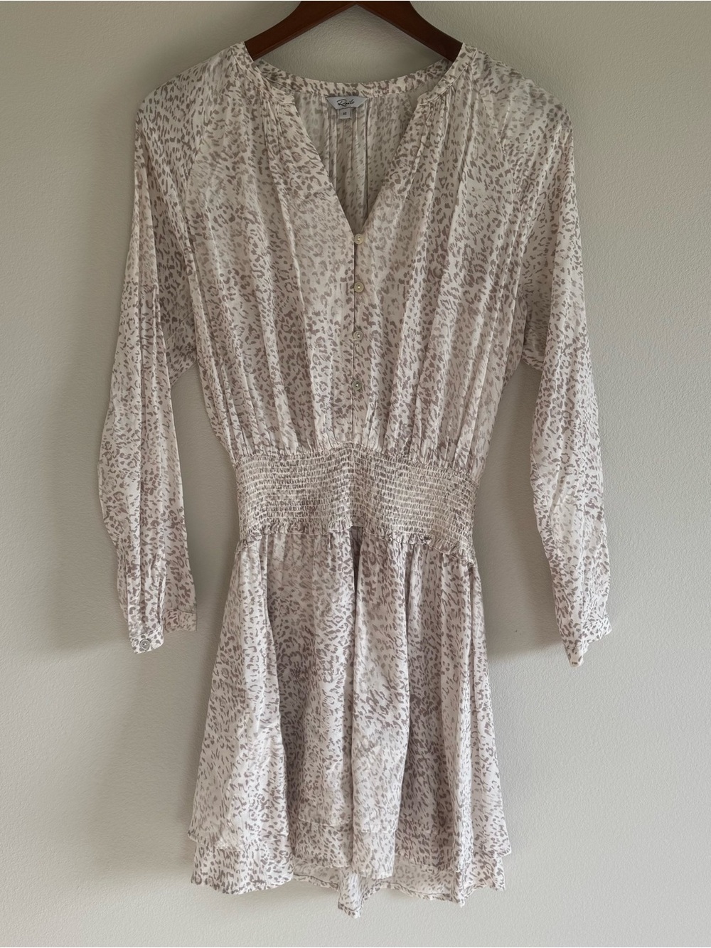 Rails Jasmine Smocked Waist Dress in Tan Watercolor Leopard XS Casual Minimalist